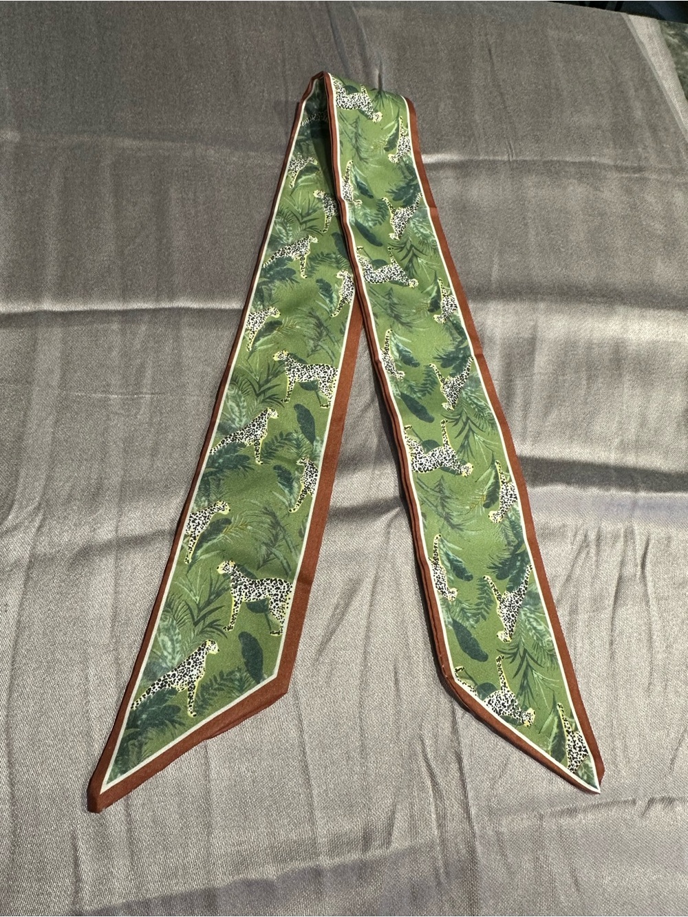 Green Leopard Print Skinny Twilly